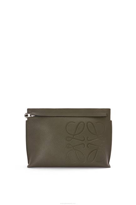 Dark Khaki Green T Pouch in grained calfskin Loewe 84PR612 Men