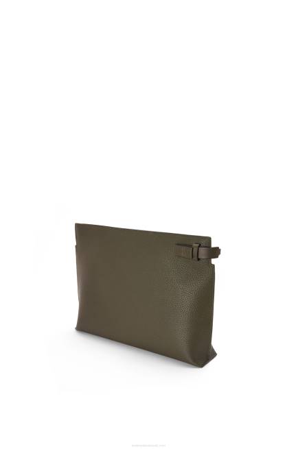 Dark Khaki Green T Pouch in grained calfskin Loewe 84PR612 Men