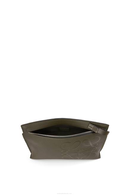 Dark Khaki Green T Pouch in grained calfskin Loewe 84PR612 Men