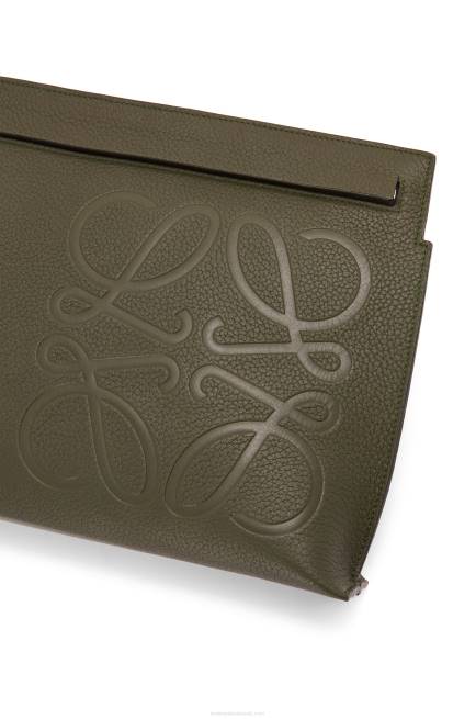 Dark Khaki Green T Pouch in grained calfskin Loewe 84PR612 Men