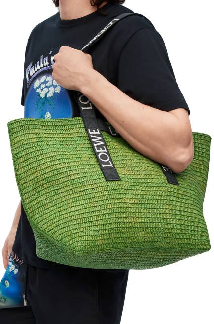 Green/Black Fold Shopper in raffia Loewe 84PR29 Men