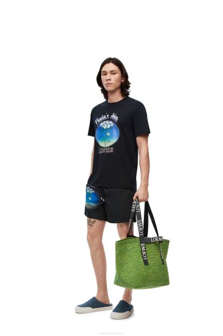 Green/Black Fold Shopper in raffia Loewe 84PR29 Men