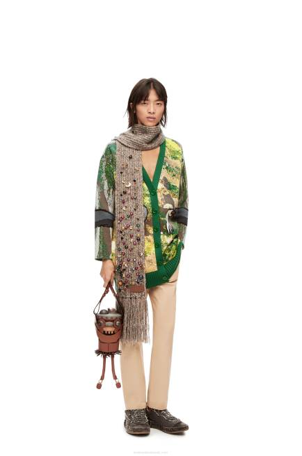 Green/Multicolor Turnip Head cardigan in wool Loewe 84PR1029 Men