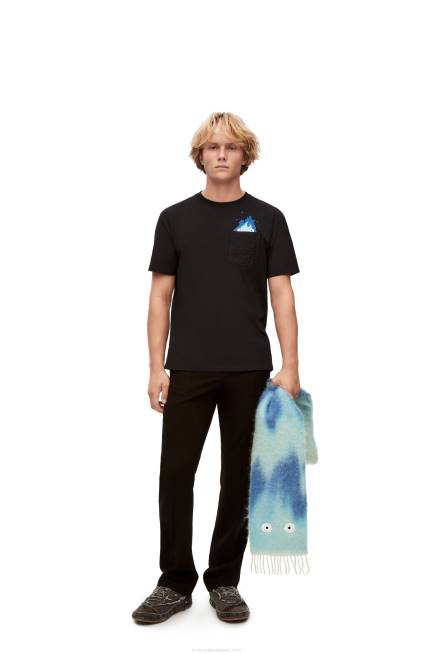 Black Calcifer pocket T-shirt in cotton Loewe 84PR829 Men
