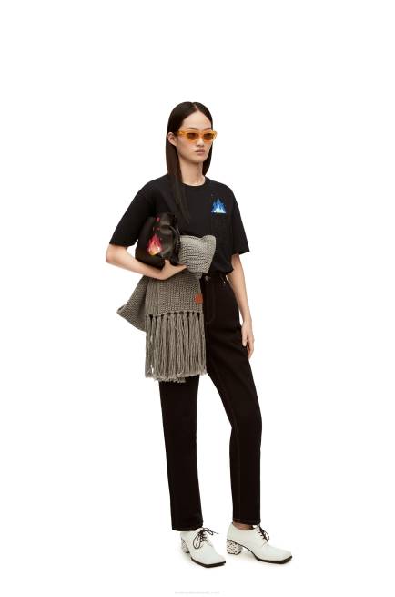 Black Calcifer pocket T-shirt in cotton Loewe 84PR829 Men
