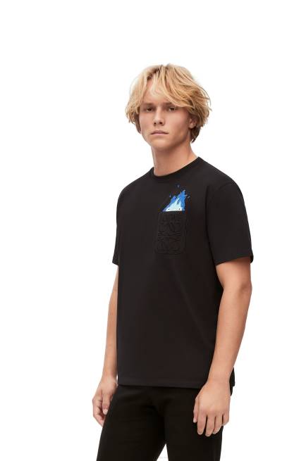Black Calcifer pocket T-shirt in cotton Loewe 84PR829 Men
