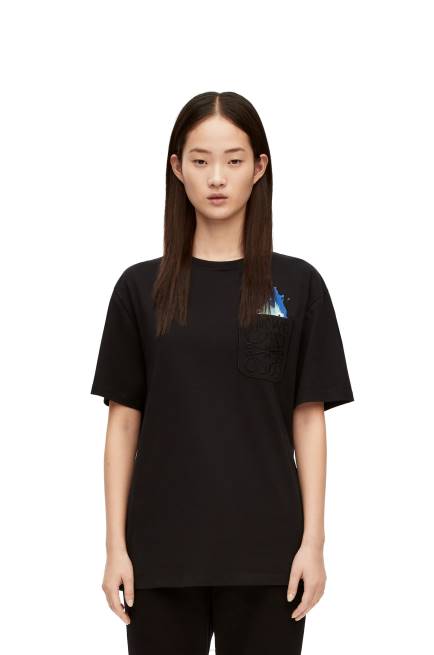 Black Calcifer pocket T-shirt in cotton Loewe 84PR829 Men
