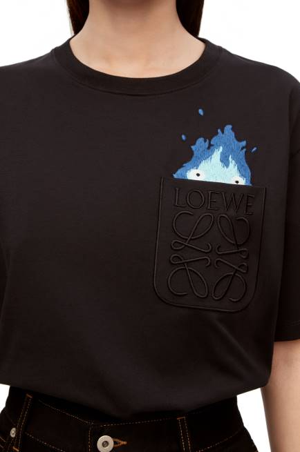 Black Calcifer pocket T-shirt in cotton Loewe 84PR829 Men