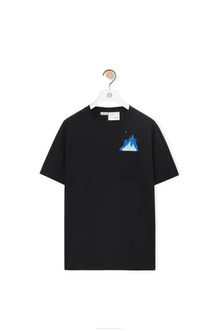 Black Calcifer pocket T-shirt in cotton Loewe 84PR829 Men