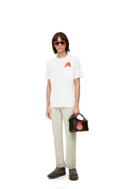 White Calcifer pocket T-shirt in cotton Loewe 84PR828 Men