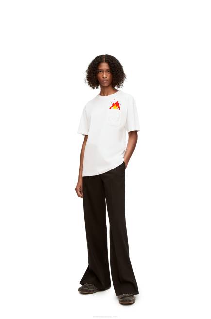White Calcifer pocket T-shirt in cotton Loewe 84PR828 Men