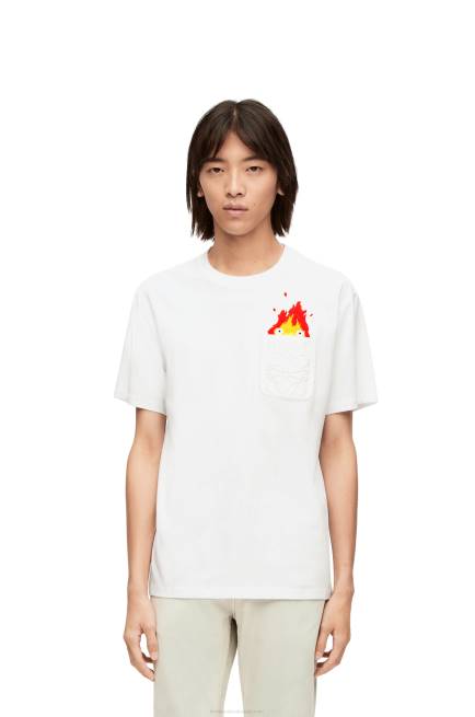 White Calcifer pocket T-shirt in cotton Loewe 84PR828 Men
