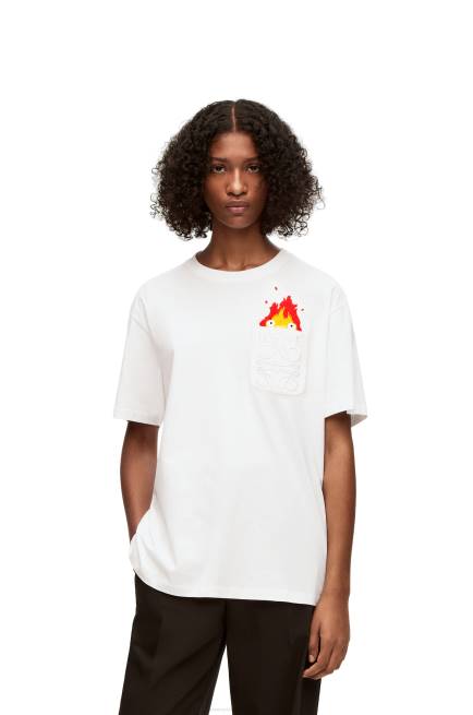 White Calcifer pocket T-shirt in cotton Loewe 84PR828 Men