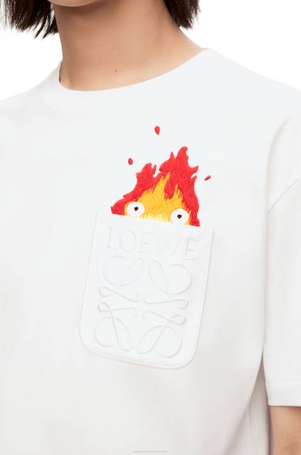 White Calcifer pocket T-shirt in cotton Loewe 84PR828 Men