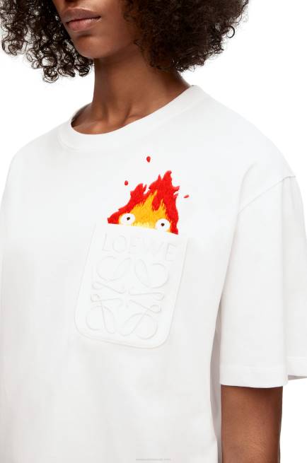 White Calcifer pocket T-shirt in cotton Loewe 84PR828 Men