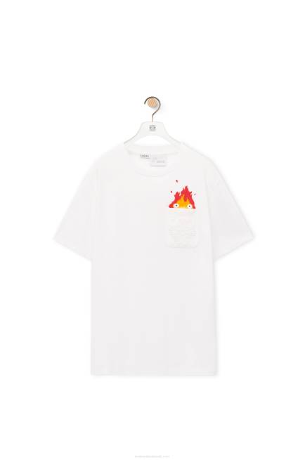 White Calcifer pocket T-shirt in cotton Loewe 84PR828 Men