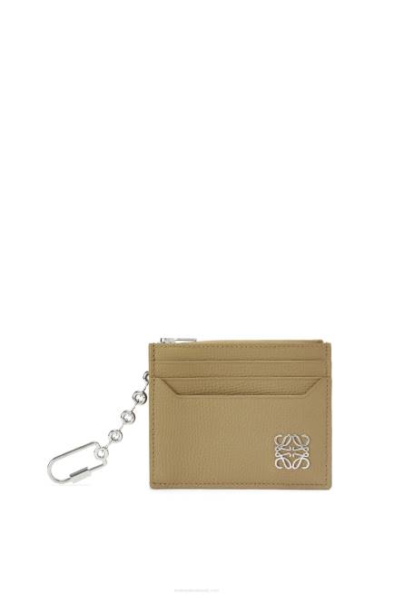 Artichoke Green Anagram square cardholder in pebble grain calfskin with chain Loewe 84PR1367 Women