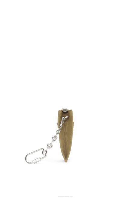 Artichoke Green Anagram square cardholder in pebble grain calfskin with chain Loewe 84PR1367 Women