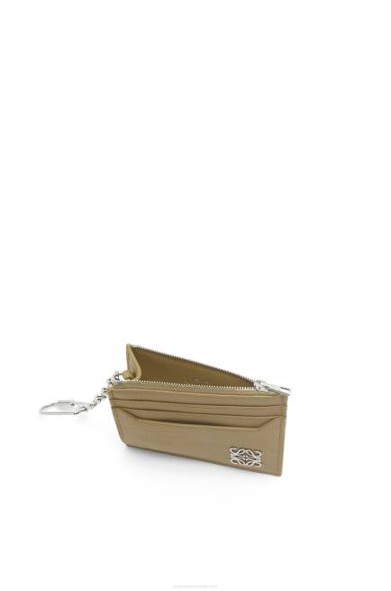 Artichoke Green Anagram square cardholder in pebble grain calfskin with chain Loewe 84PR1367 Women