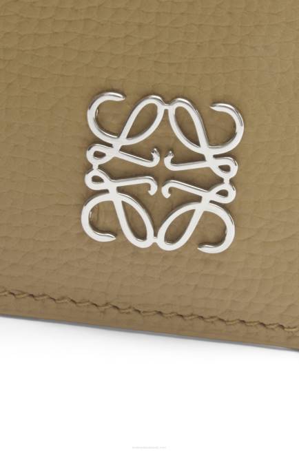 Artichoke Green Anagram square cardholder in pebble grain calfskin with chain Loewe 84PR1367 Women
