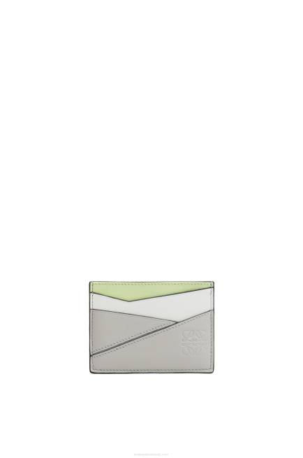 Ash Grey/Light Celadon Puzzle plain cardholder in classic calfskin Loewe 84PR1363 Women
