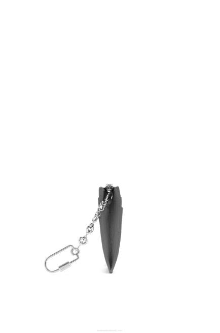 Asphalt Grey Anagram square cardholder in pebble grain calfskin with chain Loewe 84PR1384 Women