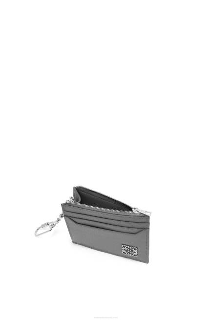 Asphalt Grey Anagram square cardholder in pebble grain calfskin with chain Loewe 84PR1384 Women
