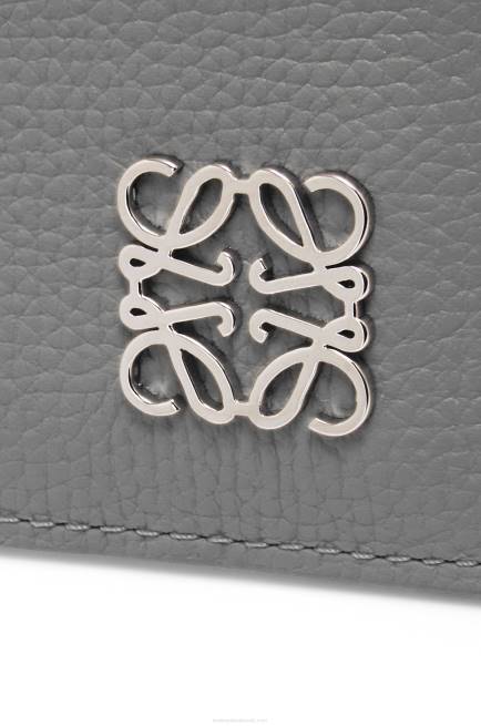 Asphalt Grey Anagram square cardholder in pebble grain calfskin with chain Loewe 84PR1384 Women