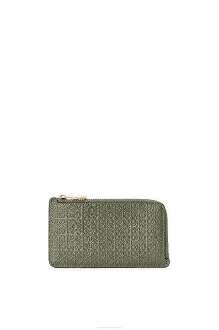 Avocado Green Repeat coin cardholder in embossed silk calfskin Loewe 84PR1414 Women