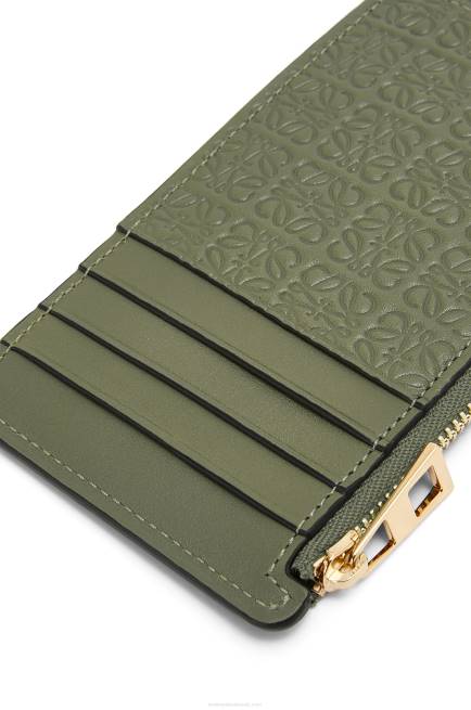 Avocado Green Repeat coin cardholder in embossed silk calfskin Loewe 84PR1414 Women