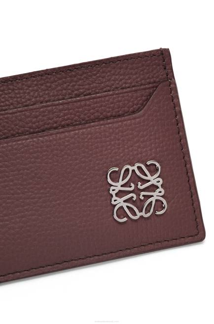 Burgundy Anagram plain cardholder in pebble grain calfskin Loewe 84PR1358 Women