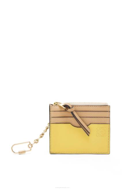 Butter/Pale Lemon Square cardholder in soft grained calfskin with chain Loewe 84PR1378 Women