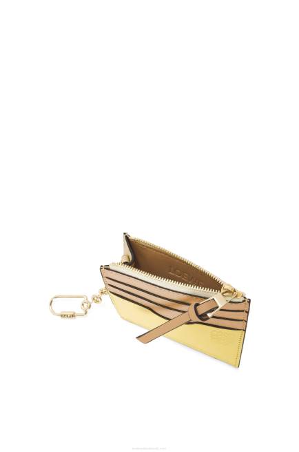 Butter/Pale Lemon Square cardholder in soft grained calfskin with chain Loewe 84PR1378 Women