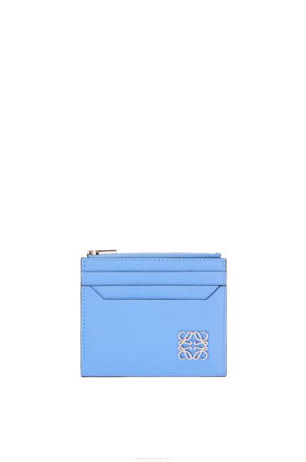 Celestine Blue Anagram square zip cardholder in pebble grain calfskin Loewe 84PR1413 Women
