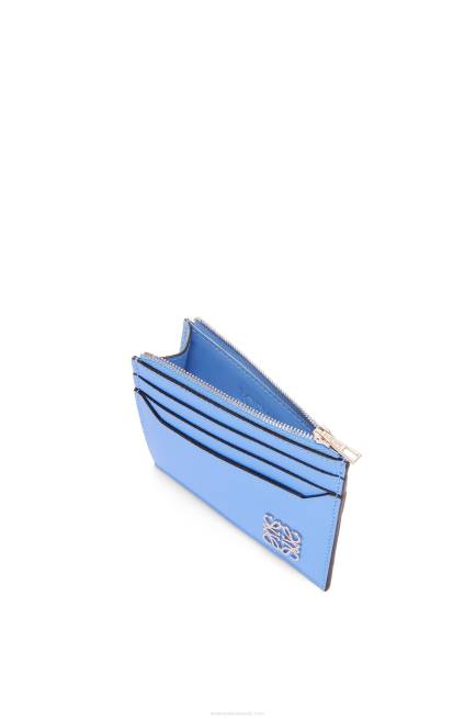 Celestine Blue Anagram square zip cardholder in pebble grain calfskin Loewe 84PR1413 Women