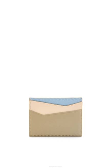 Dusty Blue/Sage Green Puzzle plain cardholder in classic calfskin Loewe 84PR1327 Women