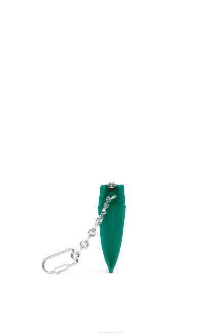 Emerald Green Anagram square cardholder in pebble grain calfskin with chain Loewe 84PR1412 Women