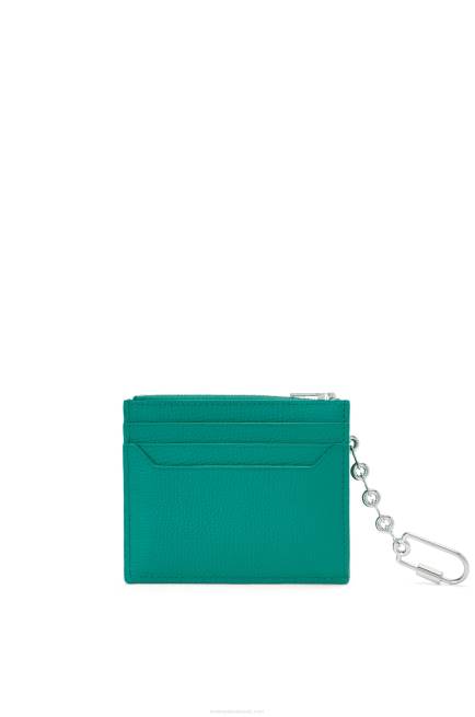 Emerald Green Anagram square cardholder in pebble grain calfskin with chain Loewe 84PR1412 Women