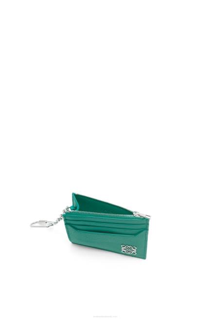 Emerald Green Anagram square cardholder in pebble grain calfskin with chain Loewe 84PR1412 Women