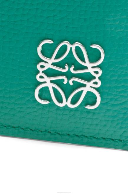 Emerald Green Anagram square cardholder in pebble grain calfskin with chain Loewe 84PR1412 Women