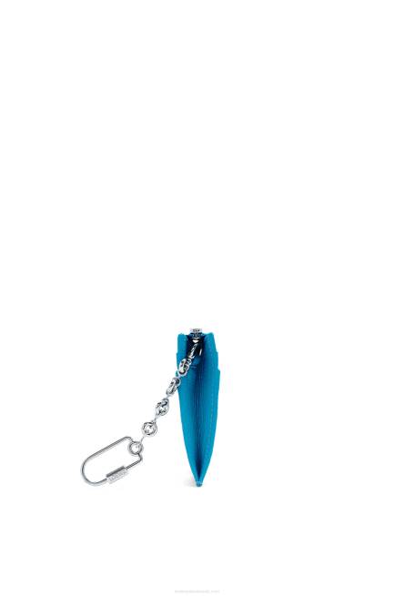 Lagoon Blue Anagram square cardholder in pebble grain calfskin with chain Loewe 84PR1396 Women