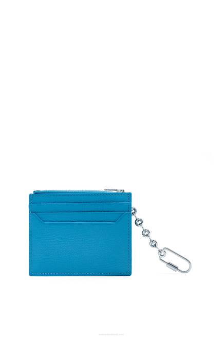 Lagoon Blue Anagram square cardholder in pebble grain calfskin with chain Loewe 84PR1396 Women