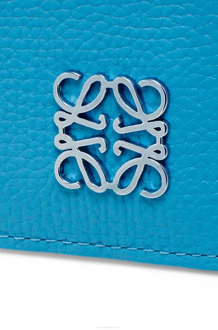 Lagoon Blue Anagram square cardholder in pebble grain calfskin with chain Loewe 84PR1396 Women
