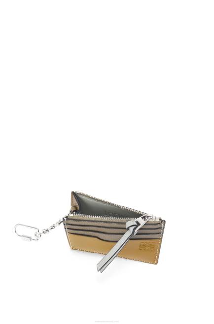 Laurel Green/Ochre Square cardholder in soft grained calfskin with chain Loewe 84PR1382 Women