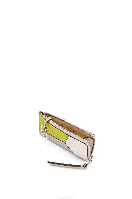 Lime Yellow/Light Oat Puzzle coin cardholder in classic calfskin Loewe 84PR1347 Women