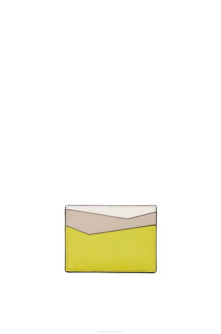 Lime Yellow/Light Oat Puzzle plain cardholder in classic calfskin Loewe 84PR1361 Women