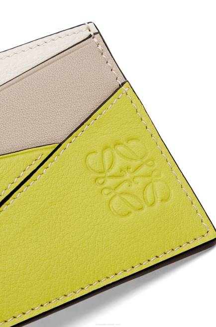 Lime Yellow/Light Oat Puzzle plain cardholder in classic calfskin Loewe 84PR1361 Women
