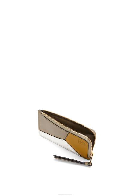 Ochre/Laurel Green Puzzle coin cardholder in classic calfskin Loewe 84PR1406 Women