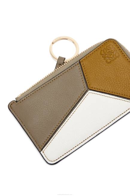 Ochre/Laurel Green Puzzle coin cardholder in classic calfskin Loewe 84PR1406 Women