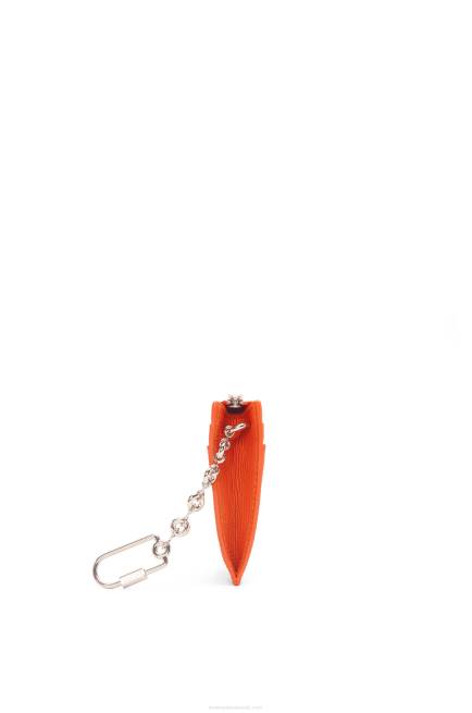 Orange Anagram square cardholder in pebble grain calfskin with chain Loewe 84PR1397 Women